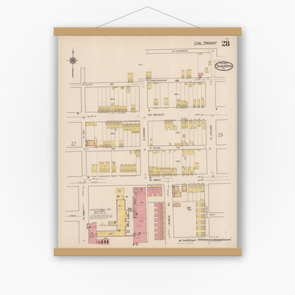 Old map wall art mockup — magnetic wood frame on white wall — Sanborn Fire Insurance Map from Shamokin, Northumberland County, Pennsylvania (1922), Sheet #0028
