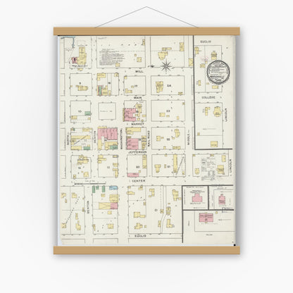Old map wall art mockup — magnetic wood frame on white wall — Sanborn Fire Insurance Map from Marionville, Lawrence County, Missouri (1894), Sheet #0001