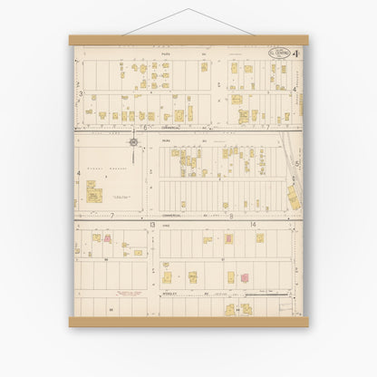 Old map wall art mockup — magnetic wood frame on white wall — Sanborn Fire Insurance Map from El Centro, Imperial County, California (1914), Sheet #0004