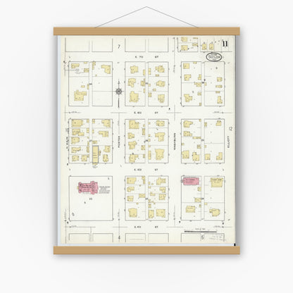 Old map wall art mockup — magnetic wood frame on white wall — Sanborn Fire Insurance Map from Taylor, Williamson County, Texas (1916), Sheet #0011