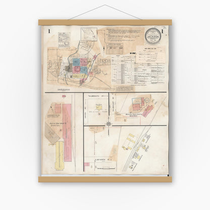 Old map wall art mockup — magnetic wood frame on white wall — Sanborn Fire Insurance Map from Jackson, Cape Girardeau County, Missouri (1941), Sheet #0001
