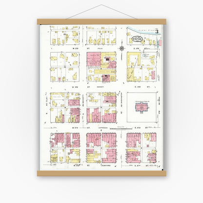 Old map wall art mockup — magnetic wood frame on white wall — Sanborn Fire Insurance Map from Vinton, Benton County, Iowa (1921), Sheet #0003
