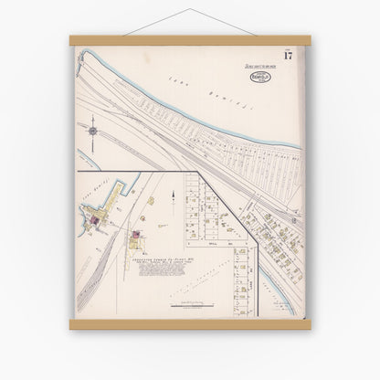Old map wall art mockup — magnetic wood frame on white wall — Sanborn Fire Insurance Map from Bemidji, Beltrami County, Minnesota (1922), Sheet #0017