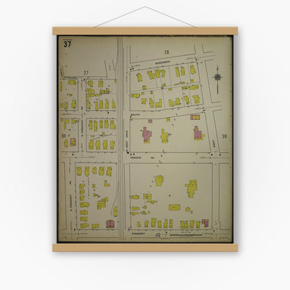 Old map wall art mockup — magnetic wood frame on white wall — Sanborn Fire Insurance Map from Kenosha, Kenosha County, Wisconsin. (1918), Sheet 41
