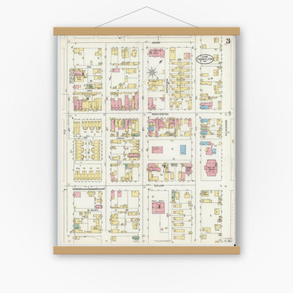 Old map wall art mockup — magnetic wood frame on white wall — Sanborn Fire Insurance Map from Cannelton, Perry County, Indiana (1898), Sheet #0003