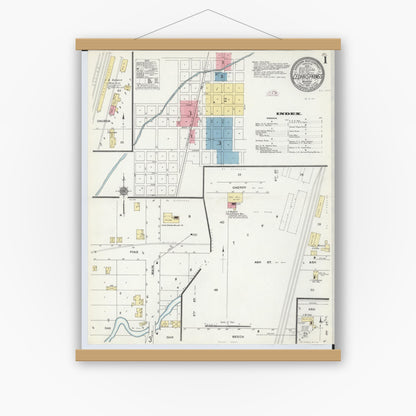 Old map wall art mockup — magnetic wood frame on white wall — Sanborn Fire Insurance Map from Cedar Springs, Kent County, Michigan (1910) - Complete Map Set