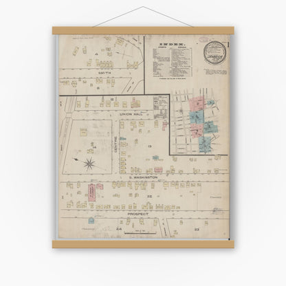 Old map wall art mockup — magnetic wood frame on white wall — Sanborn Fire Insurance Map from Jamaica, Queens County, New York (1886) - Complete Map Set