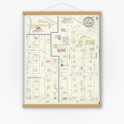 Old map wall art mockup — magnetic wood frame on white wall — Sanborn Fire Insurance Map from Cullom, Livingston County, Illinois (1910), Sheet #0001
