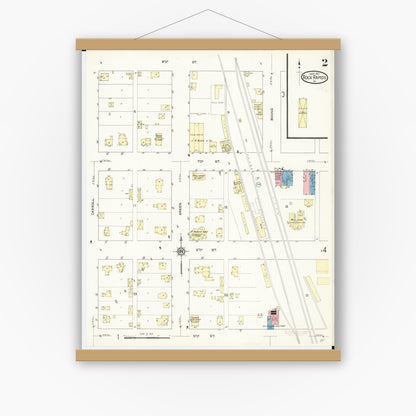 Old map wall art mockup — magnetic wood frame on white wall — Sanborn Fire Insurance Map from Rock Rapids, Lyon County, Iowa (1913), Sheet #0002