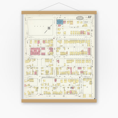 Old map wall art mockup — magnetic wood frame on white wall — Sanborn Fire Insurance Map from Homestead, Allegheny County, Pennsylvania (1913), Sheet #0012