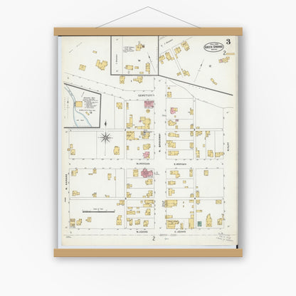 Old map wall art mockup — magnetic wood frame on white wall — Sanborn Fire Insurance Map from Green Springs, Sandusky And Seneca Counties, Ohio (1906), Sheet #0003