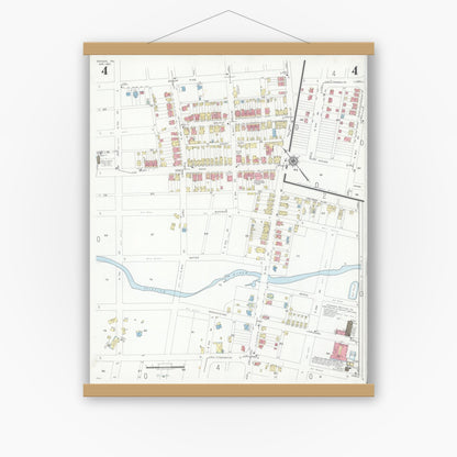 Old map wall art mockup — magnetic wood frame on white wall — Sanborn Fire Insurance Map from Denver, Lancaster County, Pennsylvania (1947), Sheet #0004