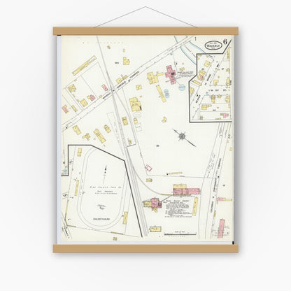 Old map wall art mockup — magnetic wood frame on white wall — Sanborn Fire Insurance Map from Waverly, Pike County, Ohio (1911), Sheet #0006