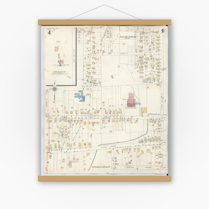 Old map wall art mockup — magnetic wood frame on white wall — Sanborn Fire Insurance Map from Wilmington, Clinton County, Ohio (1949), Sheet #0004