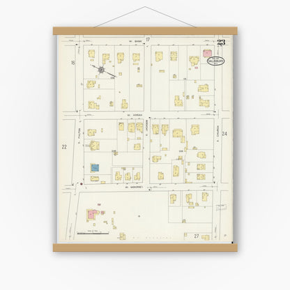 Old map wall art mockup — magnetic wood frame on white wall — Sanborn Fire Insurance Map from Salisbury, Rowan County, North Carolina (1913), Sheet #0023