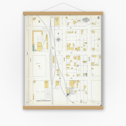 Old map wall art mockup — magnetic wood frame on white wall — Sanborn Fire Insurance Map from Pine City, Pine County, Minnesota (1904), Sheet #0003