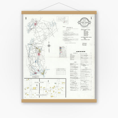 Old map wall art mockup — magnetic wood frame on white wall — Sanborn Fire Insurance Map from Westport Township, Bristol County, Massachusetts (1933) - Complete Map Set