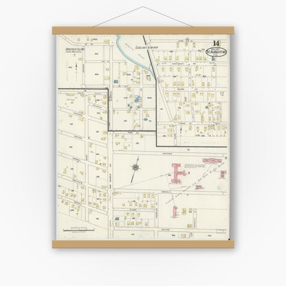 Old map wall art mockup — magnetic wood frame on white wall — Sanborn Fire Insurance Map from Saint Augustine, Saint John's County, Florida (1917), Sheet #0014