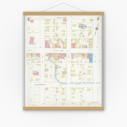 Old map wall art mockup — magnetic wood frame on white wall — Sanborn Fire Insurance Map from Henderson, Sibley County, Minnesota (1930), Sheet #0002