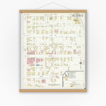 Old map wall art mockup — magnetic wood frame on white wall — Sanborn Fire Insurance Map from West Alexandria, Preble County, Ohio (1912), Sheet #0002