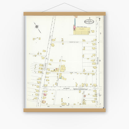 Old map wall art mockup — magnetic wood frame on white wall — Sanborn Fire Insurance Map from Montoursville, Lycoming County, Pennsylvania (1912), Sheet #0007