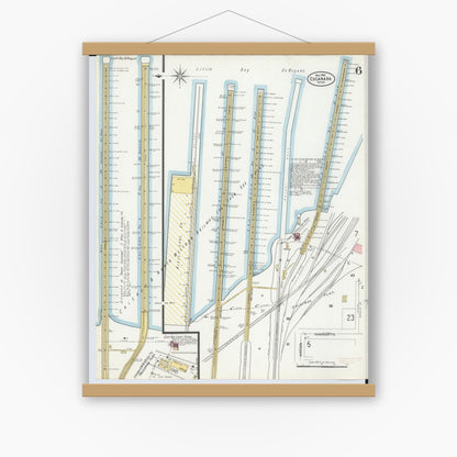 Old map wall art mockup — magnetic wood frame on white wall — Sanborn Fire Insurance Map from Escanaba, Delta County, Michigan (1906), Sheet #0006