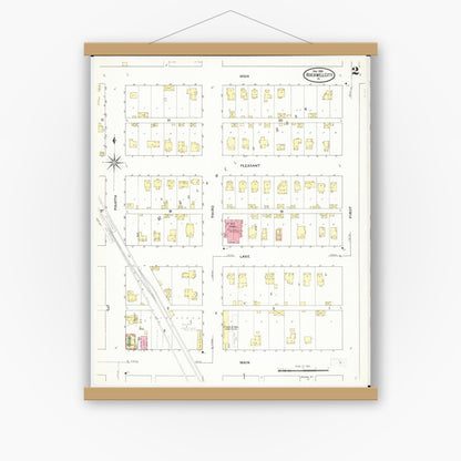 Old map wall art mockup — magnetic wood frame on white wall — Sanborn Fire Insurance Map from Rockwell City, Calhoun County, Iowa (1909), Sheet #0002
