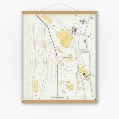 Old map wall art mockup — magnetic wood frame on white wall — Sanborn Fire Insurance Map from Beaumont, Jefferson County, Texas (1902), Sheet #0016