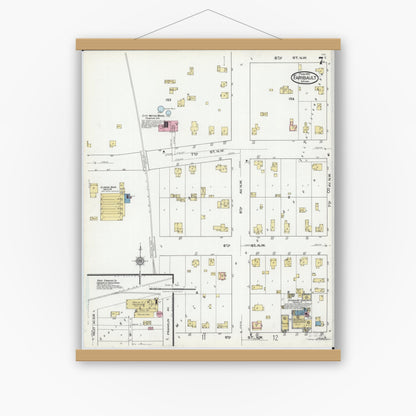 Old map wall art mockup — magnetic wood frame on white wall — Sanborn Fire Insurance Map from Faribault, Rice County, Minnesota (1921), Sheet #0007
