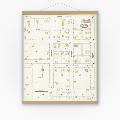 Old map wall art mockup — magnetic wood frame on white wall — Sanborn Fire Insurance Map from Lancaster, Grant County, Wisconsin (1912), Sheet #0005