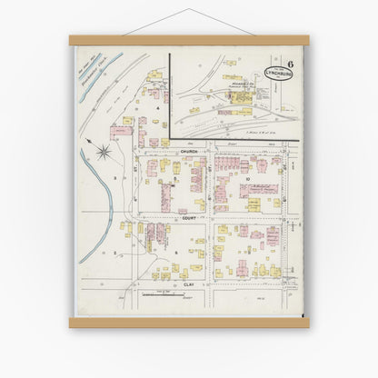 Old map wall art mockup — magnetic wood frame on white wall — Sanborn Fire Insurance Map from Lynchburg, Independent Cities, Virginia (1890), Sheet #0006