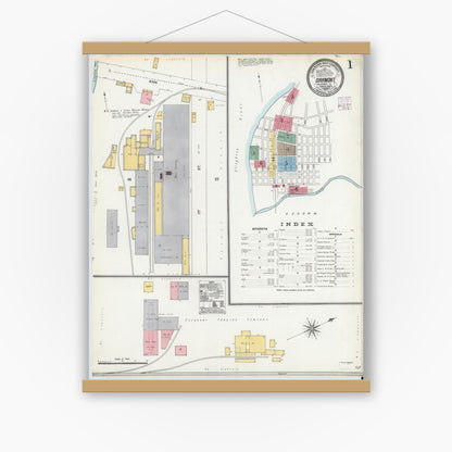 Old map wall art mockup — magnetic wood frame on white wall — Sanborn Fire Insurance Map from Oakmont, Allegheny County, Pennsylvania (1905) - Complete Map Set