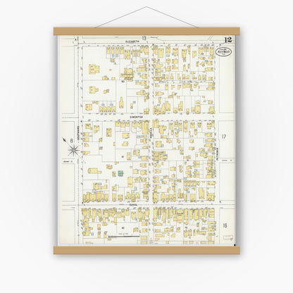 Old map wall art mockup — magnetic wood frame on white wall — Sanborn Fire Insurance Map from Key West, Monroe County, Florida (1899), Sheet #0012
