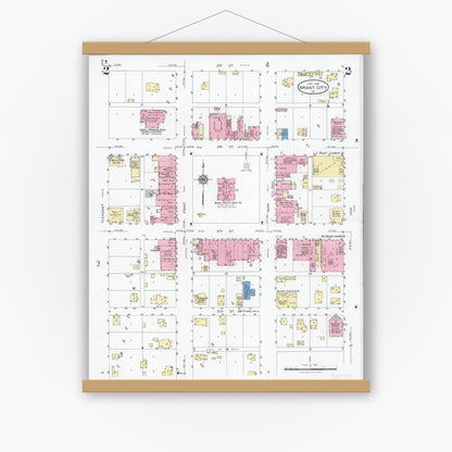 Old map wall art mockup — magnetic wood frame on white wall — Sanborn Fire Insurance Map from Grant City, Worth County, Missouri (1928), Sheet #0002