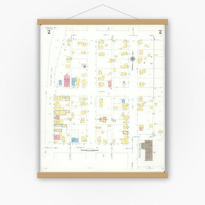 Old map wall art mockup — magnetic wood frame on white wall — Sanborn Fire Insurance Map from Waterville, Lucas County, Ohio (1944), Sheet #0002