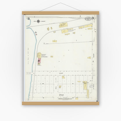 Old map wall art mockup — magnetic wood frame on white wall — Sanborn Fire Insurance Map from Standish, Arenac County, Michigan (1924), Sheet #0003