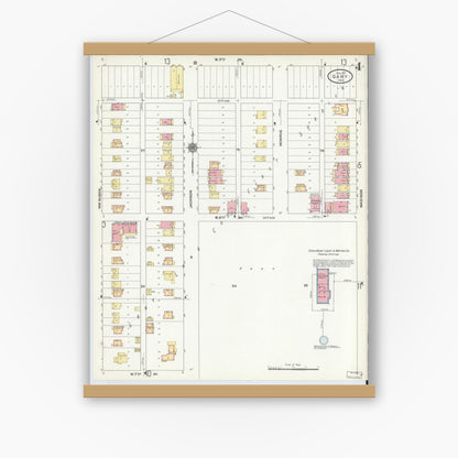 Old map wall art mockup — magnetic wood frame on white wall — Sanborn Fire Insurance Map from Gary, Lake County, Indiana (1911), Sheet #0004