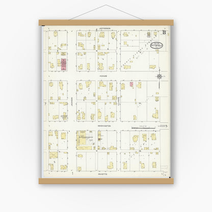 Old map wall art mockup — magnetic wood frame on white wall — Sanborn Fire Insurance Map from Pittsfield, Pike County, Illinois (1913), Sheet #0008