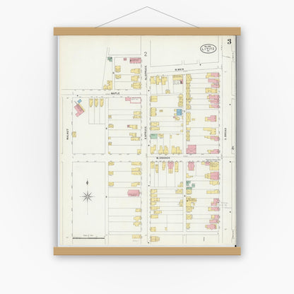 Old map wall art mockup — magnetic wood frame on white wall — Sanborn Fire Insurance Map from Lititz, Lancaster County, Pennsylvania (1898), Sheet #0003