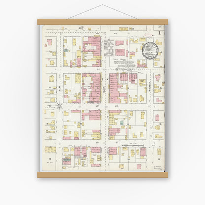 Old map wall art mockup — magnetic wood frame on white wall — Sanborn Fire Insurance Map from Rockport, Spencer County, Indiana (1892) - Complete Map Set