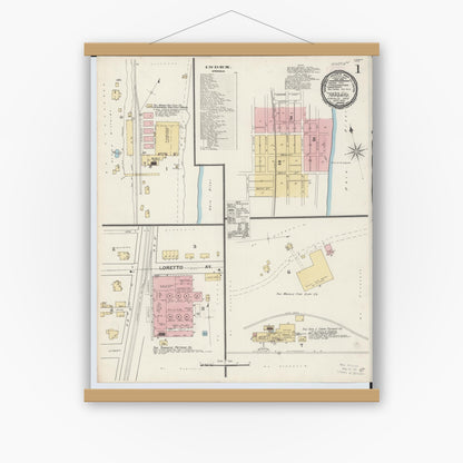 Old map wall art mockup — magnetic wood frame on white wall — Sanborn Fire Insurance Map from Toronto, Jefferson County, Ohio (1892) - Complete Map Set