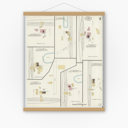 Old map wall art mockup — magnetic wood frame on white wall — Sanborn Fire Insurance Map from Hymera, Sullivan County, Indiana (1904), Sheet #0003
