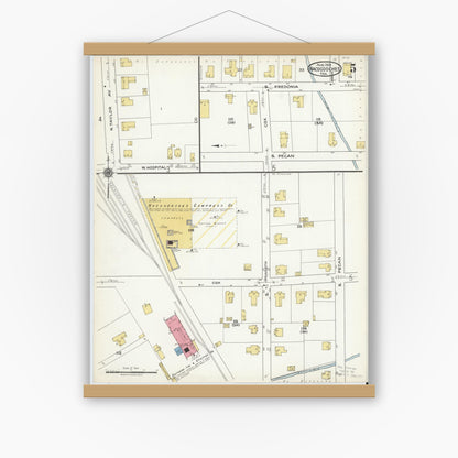 Old map wall art mockup — magnetic wood frame on white wall — Sanborn Fire Insurance Map from Nacogdoches, Nacogdoches County, Texas (1921), Sheet #0005