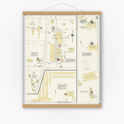 Old map wall art mockup — magnetic wood frame on white wall — Sanborn Fire Insurance Map from Kennett, Dunklin County, Missouri (1911), Sheet #0003
