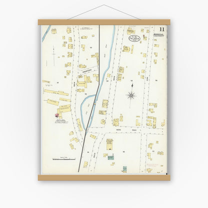 Old map wall art mockup — magnetic wood frame on white wall — Sanborn Fire Insurance Map from Palmer, Hampden County, Massachusetts (1906), Sheet #0011