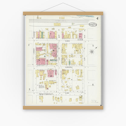 Old map wall art mockup — magnetic wood frame on white wall — Sanborn Fire Insurance Map from Crookston, Polk County, Minnesota (1896), Sheet #0004