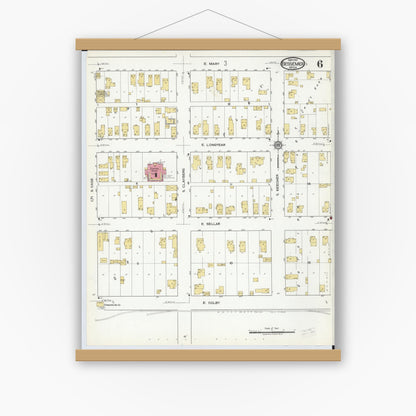 Old map wall art mockup — magnetic wood frame on white wall — Sanborn Fire Insurance Map from Bessemer, Gogebic County, Michigan (1917), Sheet #0006