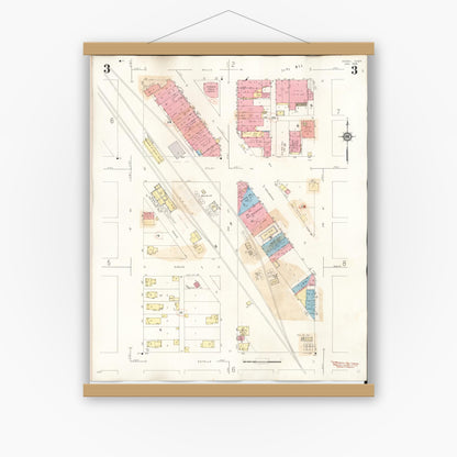 Old map wall art mockup — magnetic wood frame on white wall — Sanborn Fire Insurance Map from Perry, Dallas County, Iowa (1947), Sheet #0003