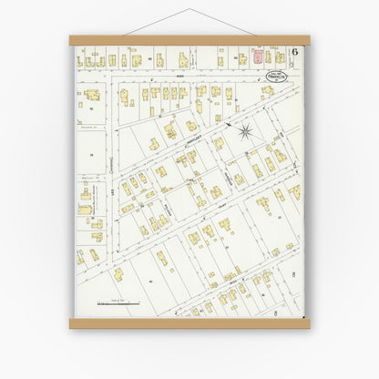 Old map wall art mockup — magnetic wood frame on white wall — Sanborn Fire Insurance Map from Franklin, Independent Cities, Virginia (1907), Sheet #0006