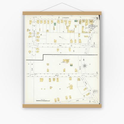 Old map wall art mockup — magnetic wood frame on white wall — Sanborn Fire Insurance Map from Pitman, Gloucester County, New Jersey (1908), Sheet #0003